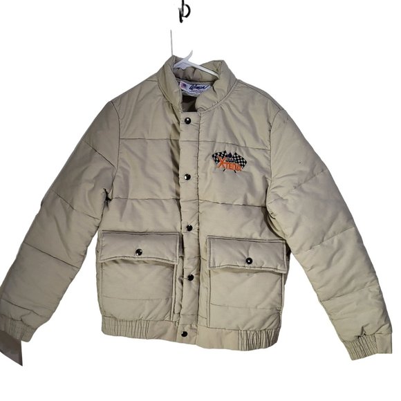 VTG Wynn's Xtend Racing Puffer Winter Jacket Beige Wiman Union USA SZ Small - Picture 1 of 10